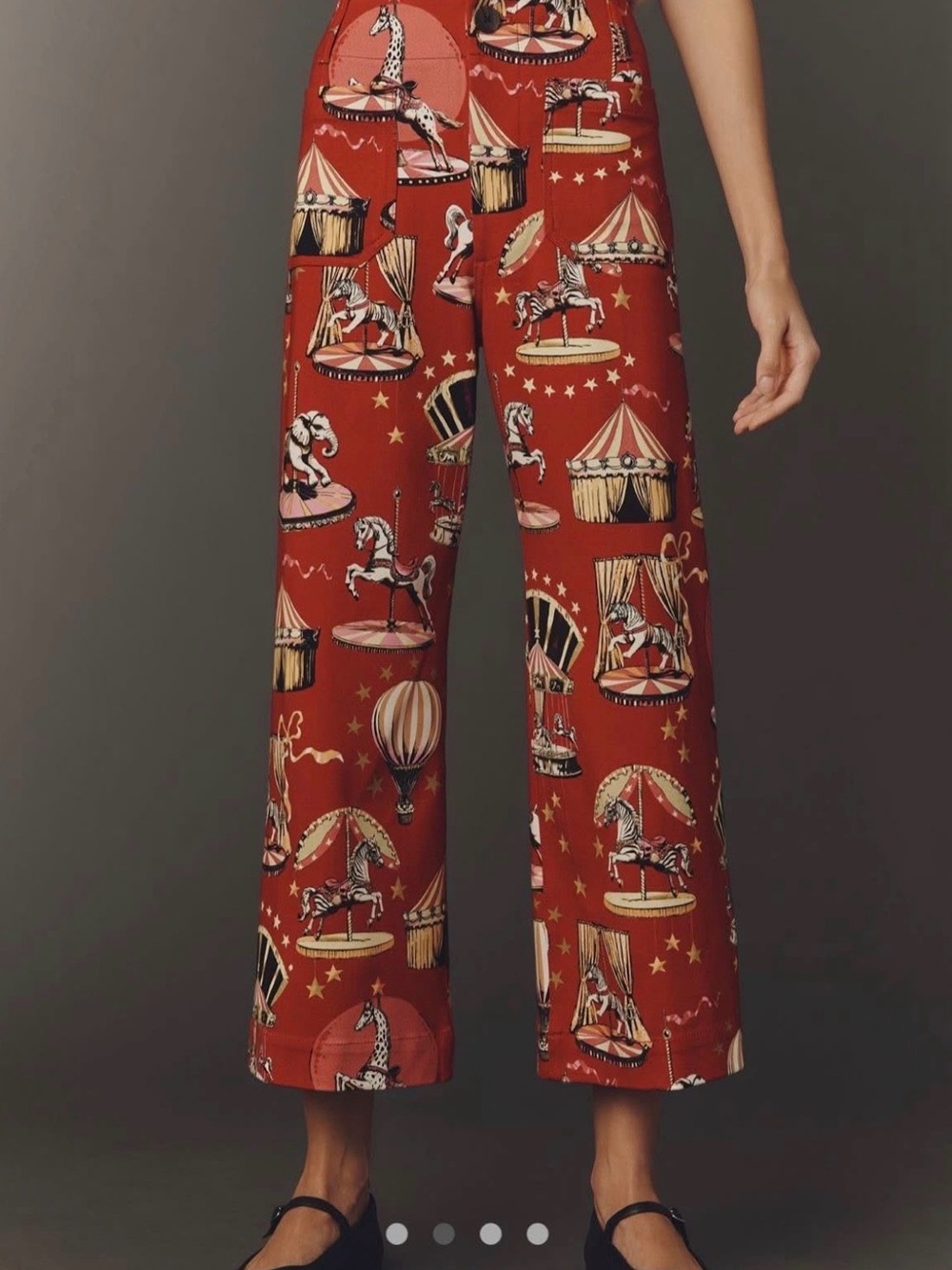 Wide-Leg Red Circus-Print Trousers - Picture 2 of 4